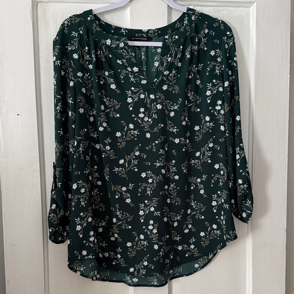 41 Hawthorn Forest Green Floral Blouse